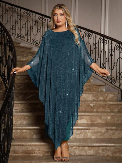 Gownix Plus Size Elegante Chiffon Jurk Lange Cape Overlay Bruiloftsgast Formele Cocktail Moeder Van Bruid Outfit