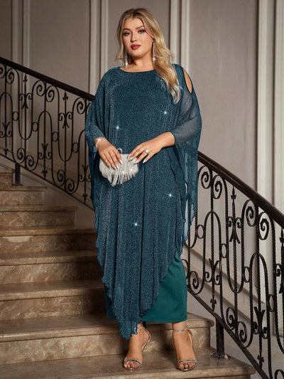 Gownix Plus Size Elegante Chiffon Jurk Lange Cape Overlay Bruiloftsgast Formele Cocktail Moeder Van Bruid Outfit