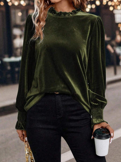 SHEIN Clasi Dames effen kleur ruche rand lange mouwen casual top, dagelijks gebruik