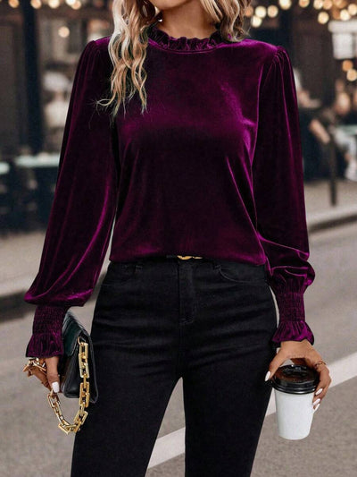 SHEIN Clasi Dames effen kleur ruche rand lange mouwen casual top, dagelijks gebruik