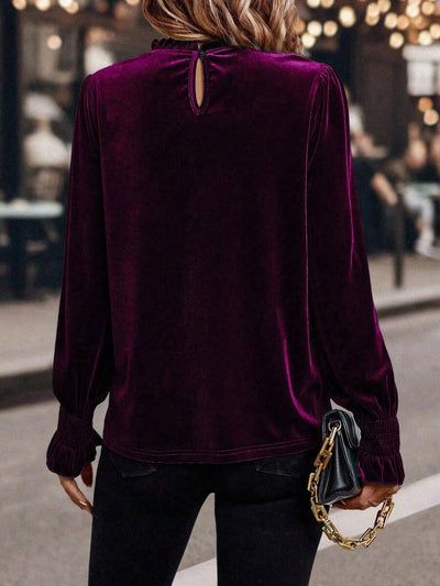 SHEIN Clasi Dames effen kleur ruche rand lange mouwen casual top, dagelijks gebruik