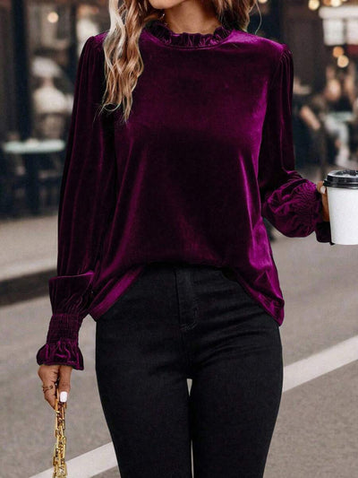 SHEIN Clasi Dames effen kleur ruche rand lange mouwen casual top, dagelijks gebruik