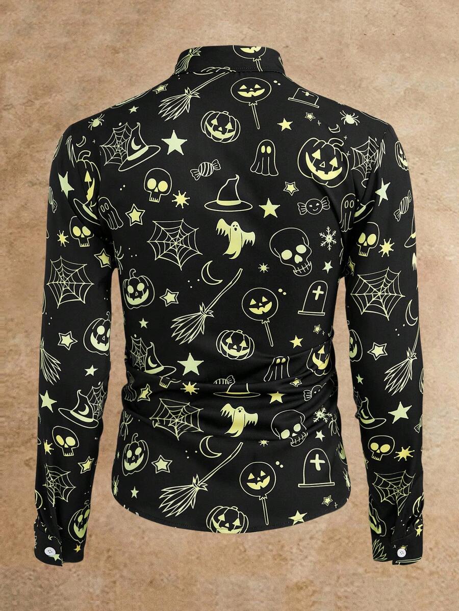 HIMLAND Heren luipaardprint overhemd met knoopsluiting, lange mouwen en casual look, voor de herfst