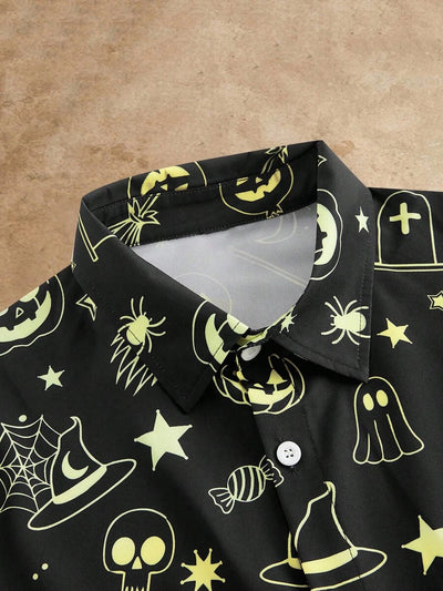 HIMLAND Heren luipaardprint overhemd met knoopsluiting, lange mouwen en casual look, voor de herfst