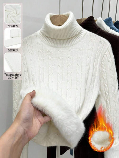 Franclia Dames Hoge Hals Effen Kleur Lange Mouw Casual Trui Met Thermische Voering, Herfst/Winter, Lange Mouw Tops