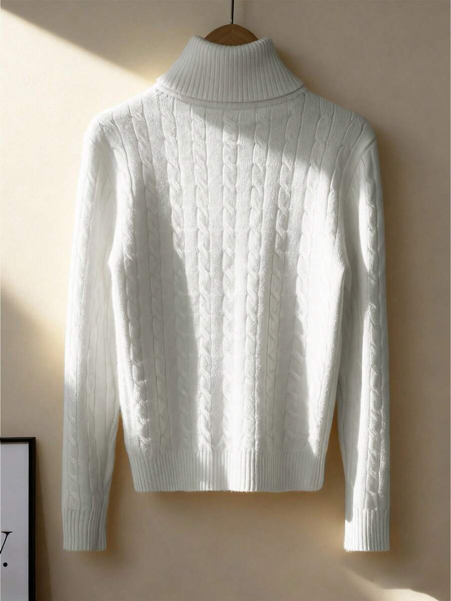 Franclia Dames Hoge Hals Effen Kleur Lange Mouw Casual Trui Met Thermische Voering, Herfst/Winter, Lange Mouw Tops
