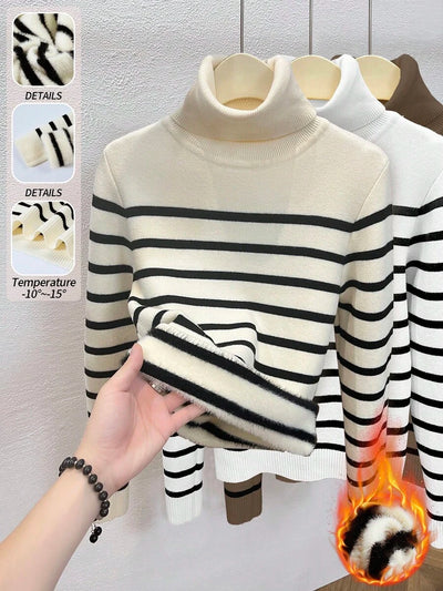 Franclia Dames Hoge Hals Effen Kleur Lange Mouw Casual Trui Met Thermische Voering, Herfst/Winter, Lange Mouw Tops