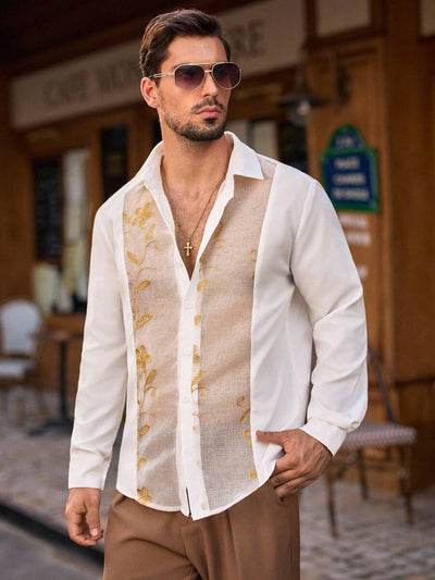 HIMLAND Heren luipaardprint overhemd met knoopsluiting, lange mouwen en casual look, voor de herfst