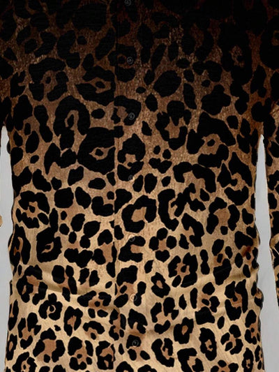 HIMLAND Heren luipaardprint overhemd met knoopsluiting, lange mouwen en casual look, voor de herfst