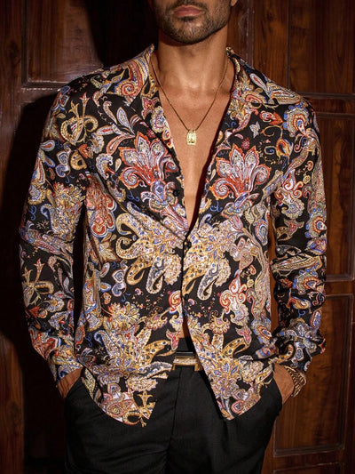 HIMLAND Heren luipaardprint overhemd met knoopsluiting, lange mouwen en casual look, voor de herfst