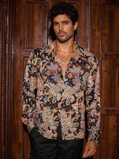 HIMLAND Heren luipaardprint overhemd met knoopsluiting, lange mouwen en casual look, voor de herfst
