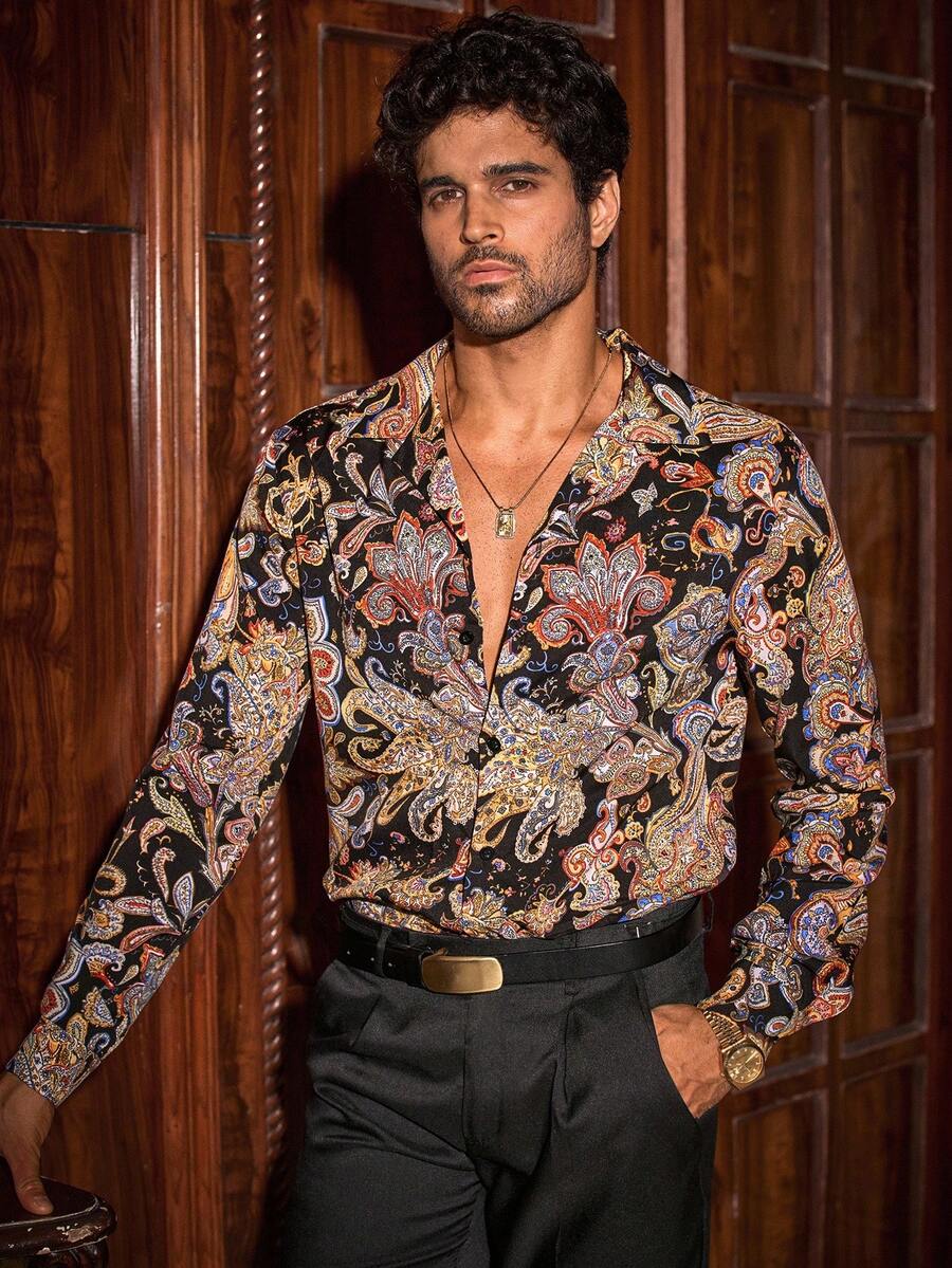 HIMLAND Heren luipaardprint overhemd met knoopsluiting, lange mouwen en casual look, voor de herfst