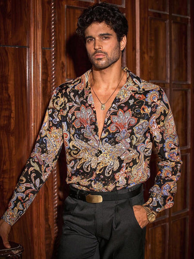 HIMLAND Heren luipaardprint overhemd met knoopsluiting, lange mouwen en casual look, voor de herfst