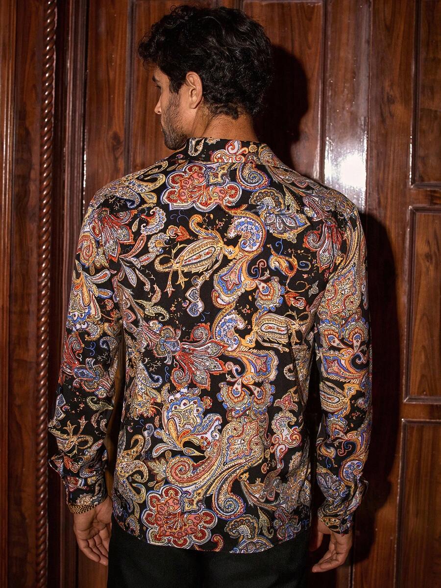 HIMLAND Heren luipaardprint overhemd met knoopsluiting, lange mouwen en casual look, voor de herfst