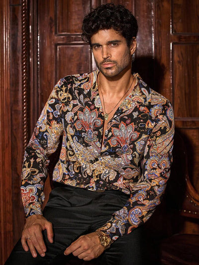 HIMLAND Heren luipaardprint overhemd met knoopsluiting, lange mouwen en casual look, voor de herfst
