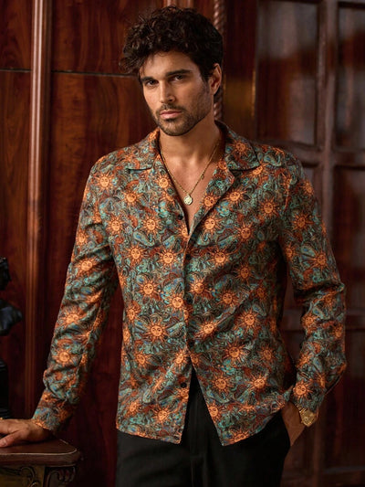 HIMLAND Heren luipaardprint overhemd met knoopsluiting, lange mouwen en casual look, voor de herfst