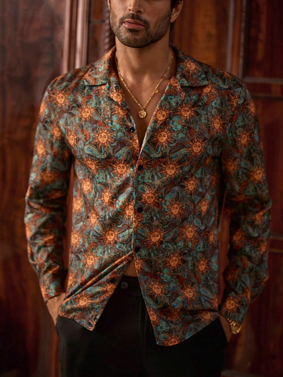 HIMLAND Heren luipaardprint overhemd met knoopsluiting, lange mouwen en casual look, voor de herfst