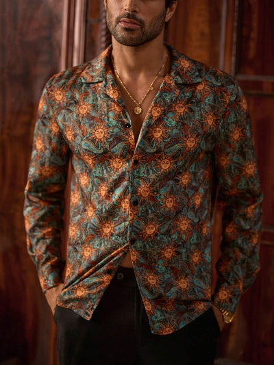 HIMLAND Heren luipaardprint overhemd met knoopsluiting, lange mouwen en casual look, voor de herfst