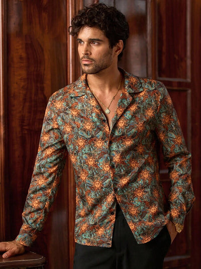 HIMLAND Heren luipaardprint overhemd met knoopsluiting, lange mouwen en casual look, voor de herfst