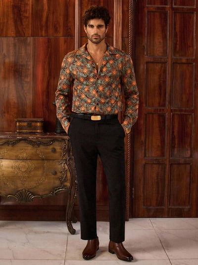 HIMLAND Heren luipaardprint overhemd met knoopsluiting, lange mouwen en casual look, voor de herfst