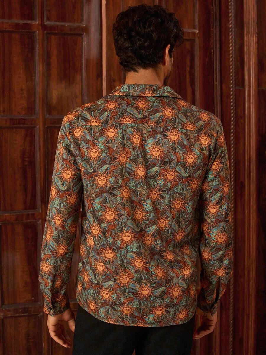 HIMLAND Heren luipaardprint overhemd met knoopsluiting, lange mouwen en casual look, voor de herfst