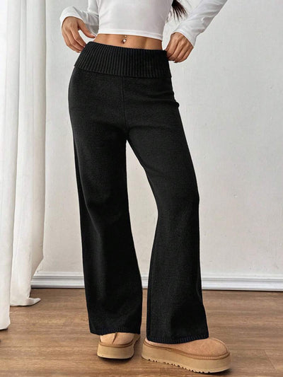 SHEIN PETITE Casual gebreide broek met omslagband voor dames, herfst/winter