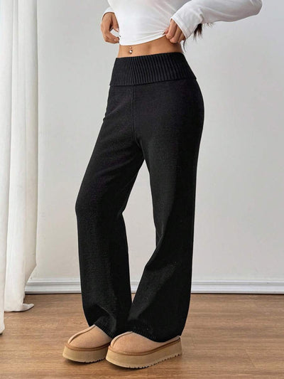 SHEIN PETITE Casual gebreide broek met omslagband voor dames, herfst/winter