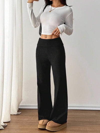 SHEIN PETITE Casual gebreide broek met omslagband voor dames, herfst/winter