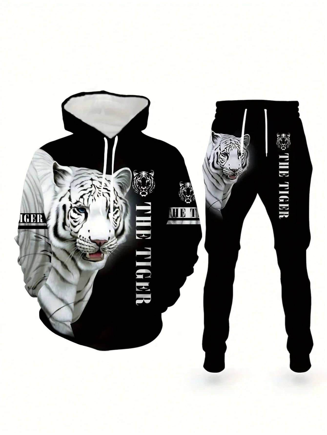 Roaring Tiger Print Heren Hoodie & Joggingbroek Set - Comfortabele Sportkleding Trainingspak, Lange Mouwen Loungewear, Opvallende Nieuwe Pyjama's voor een Casual Stijl, Herfstkleding