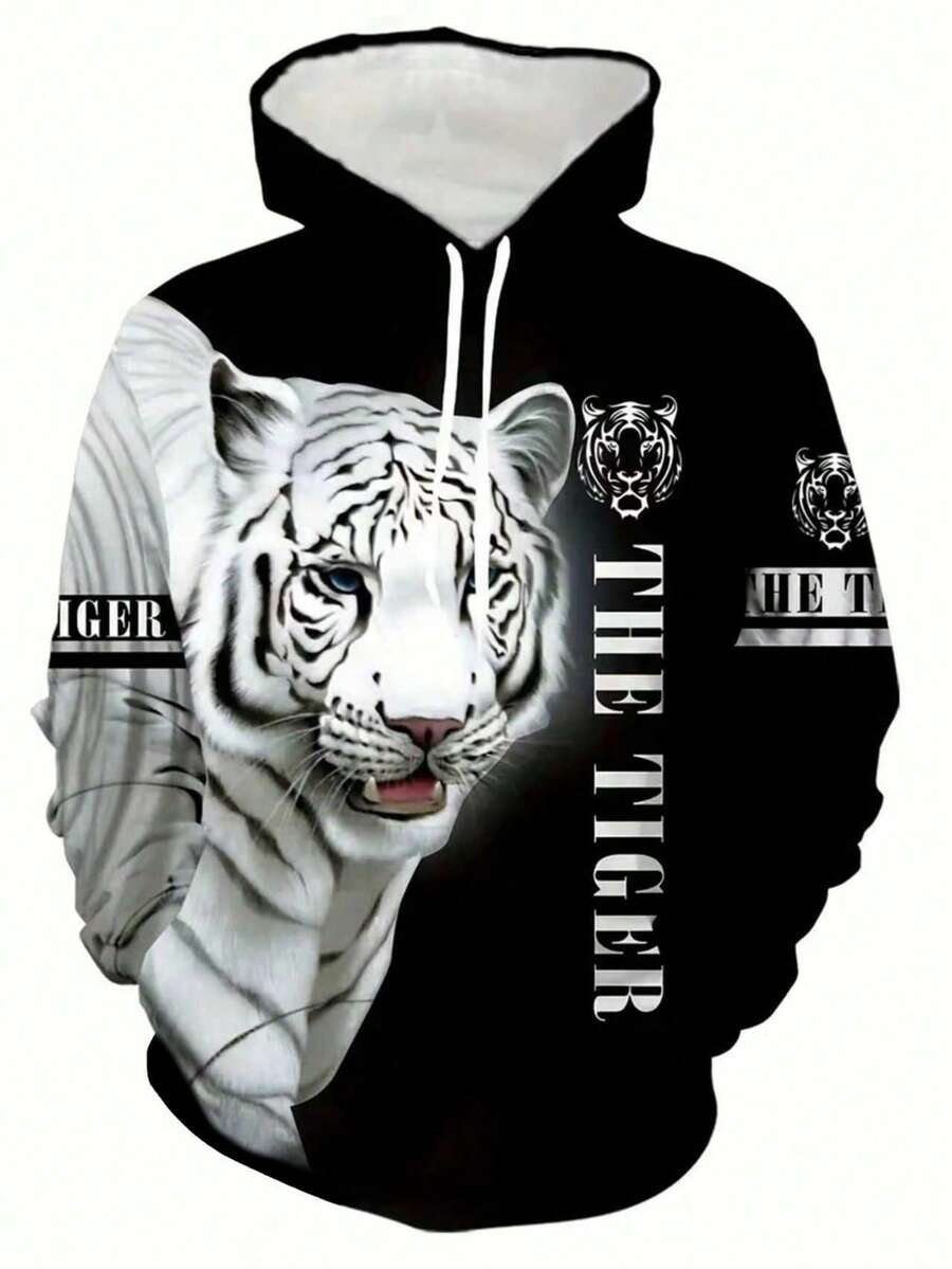 Roaring Tiger Print Heren Hoodie & Joggingbroek Set - Comfortabele Sportkleding Trainingspak, Lange Mouwen Loungewear, Opvallende Nieuwe Pyjama's voor een Casual Stijl, Herfstkleding