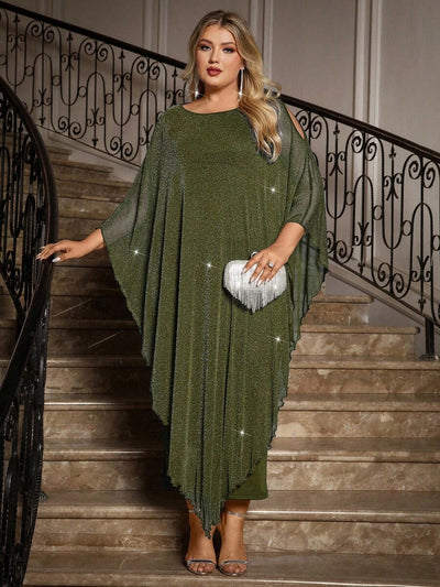 Gownix Plus Size Elegante Chiffon Jurk Lange Cape Overlay Bruiloftsgast Formele Cocktail Moeder Van Bruid Outfit