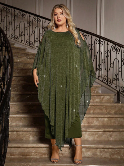 Gownix Plus Size Elegante Chiffon Jurk Lange Cape Overlay Bruiloftsgast Formele Cocktail Moeder Van Bruid Outfit