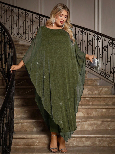 Gownix Plus Size Elegante Chiffon Jurk Lange Cape Overlay Bruiloftsgast Formele Cocktail Moeder Van Bruid Outfit