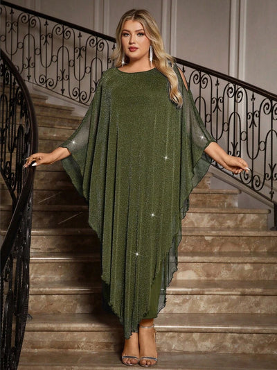 Gownix Plus Size Elegante Chiffon Jurk Lange Cape Overlay Bruiloftsgast Formele Cocktail Moeder Van Bruid Outfit