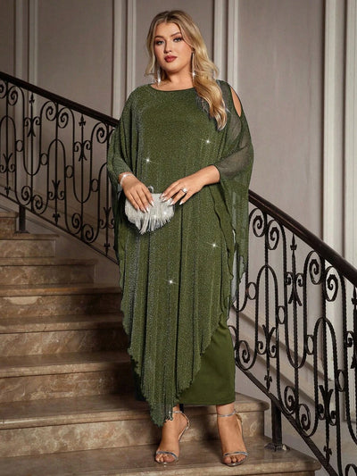 Gownix Plus Size Elegante Chiffon Jurk Lange Cape Overlay Bruiloftsgast Formele Cocktail Moeder Van Bruid Outfit