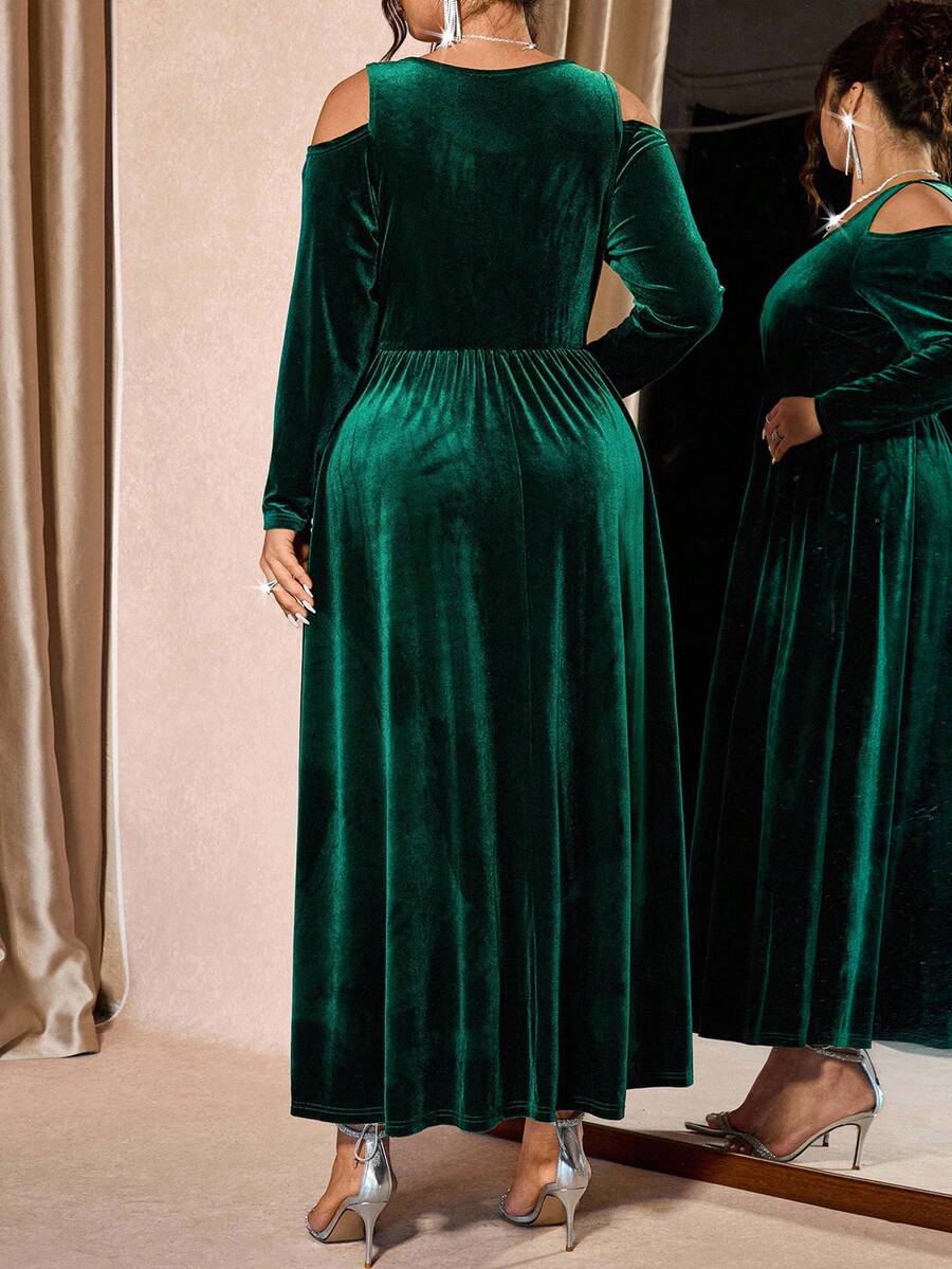 Cravure Plus-size dames fluwelen sweetheart hals lange mouw jurk, modieus voor woon-werkverkeer