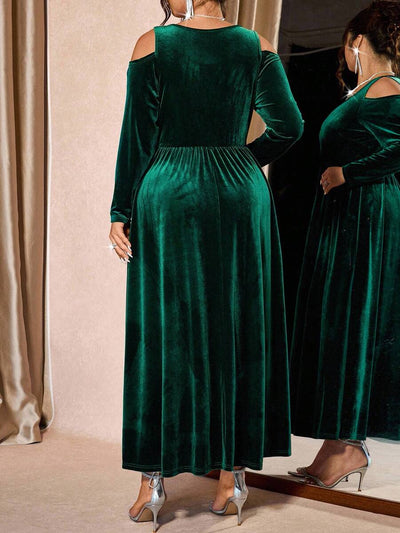 Cravure Plus-size dames fluwelen sweetheart hals lange mouw jurk, modieus voor woon-werkverkeer