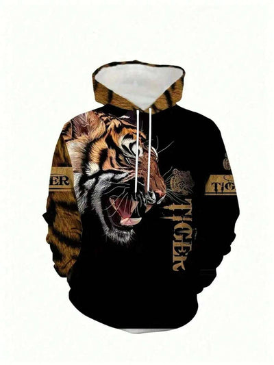 Roaring Tiger Print Heren Hoodie & Joggingbroek Set - Comfortabele Sportkleding Trainingspak, Lange Mouwen Loungewear, Opvallende Nieuwe Pyjama's voor een Casual Stijl, Herfstkleding