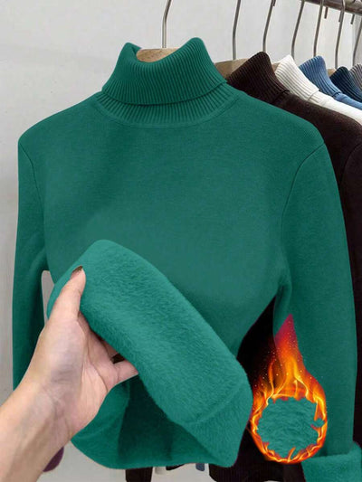 Franclia Dames Hoge Hals Effen Kleur Lange Mouw Casual Trui Met Thermische Voering, Herfst/Winter, Lange Mouw Tops
