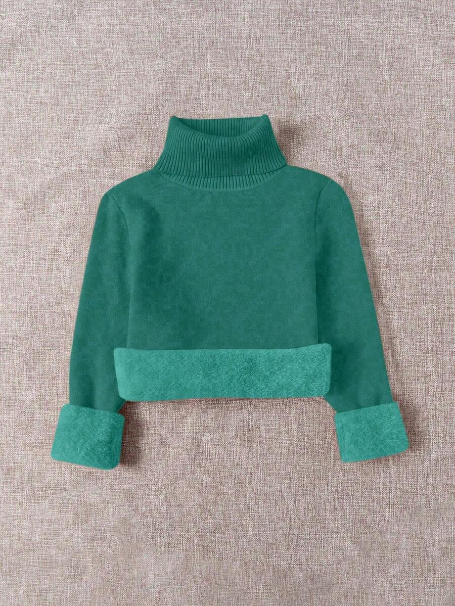 Franclia Dames Hoge Hals Effen Kleur Lange Mouw Casual Trui Met Thermische Voering, Herfst/Winter, Lange Mouw Tops