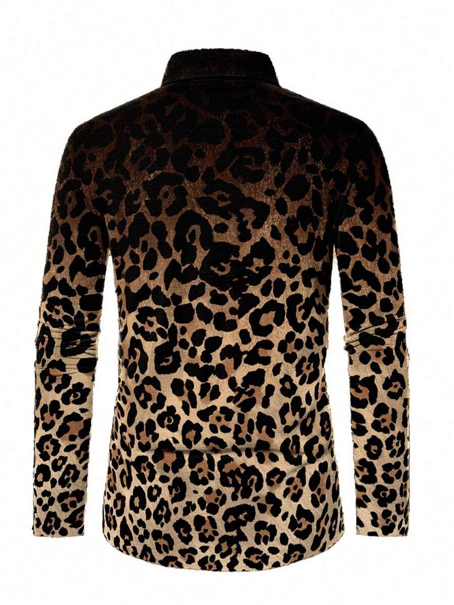 HIMLAND Heren luipaardprint overhemd met knoopsluiting, lange mouwen en casual look, voor de herfst