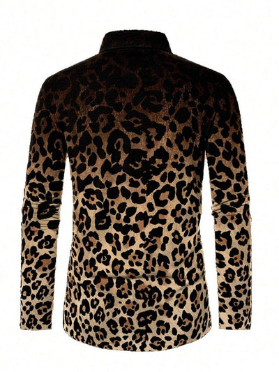 HIMLAND Heren luipaardprint overhemd met knoopsluiting, lange mouwen en casual look, voor de herfst