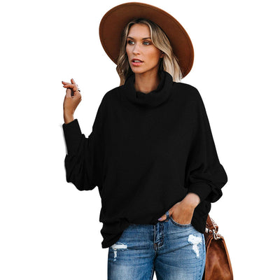 All-match High-neck Solid Color Long-sleeved Top Loose Sweater Women