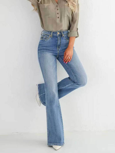 Modische, schmale, hoch taillierte Bootcut-Jeans mit Stretch