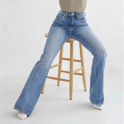 Modische, schmale, hoch taillierte Bootcut-Jeans mit Stretch