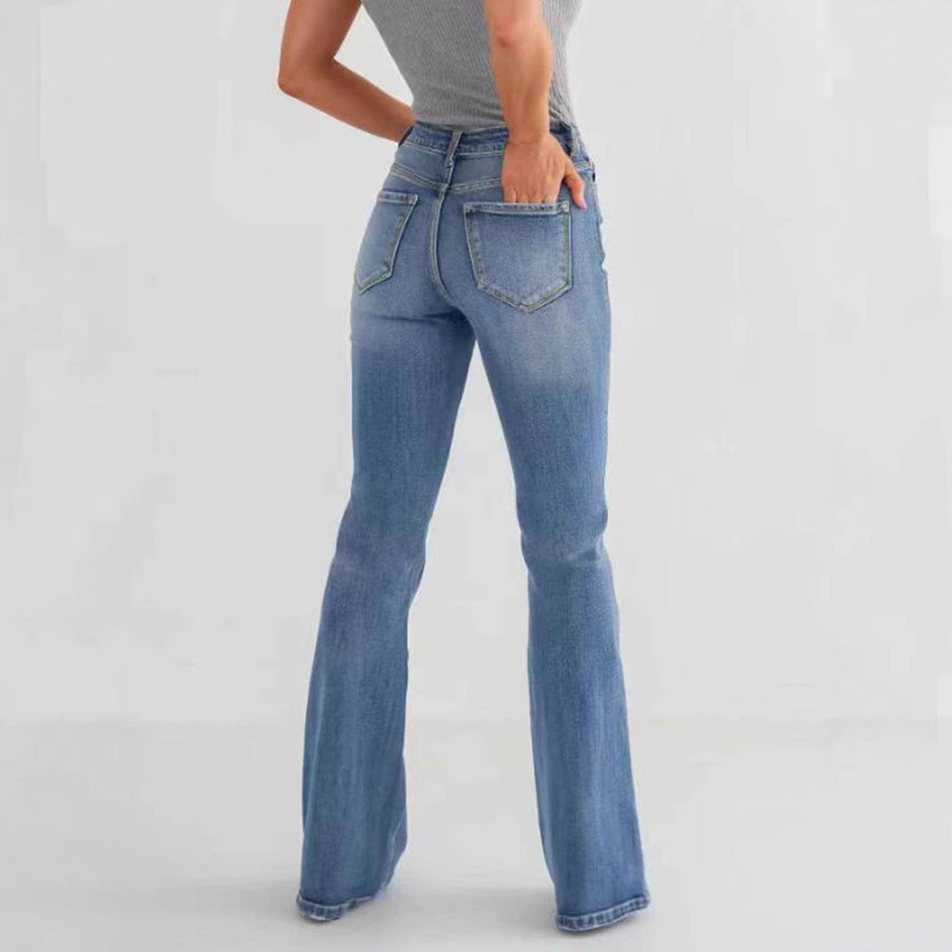 Modische, schmale, hoch taillierte Bootcut-Jeans mit Stretch