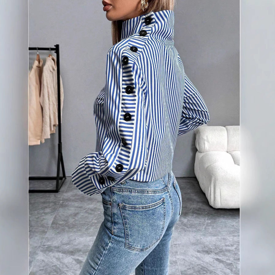 Gestreiftes Urban Casual Dünnes Langarmhemd