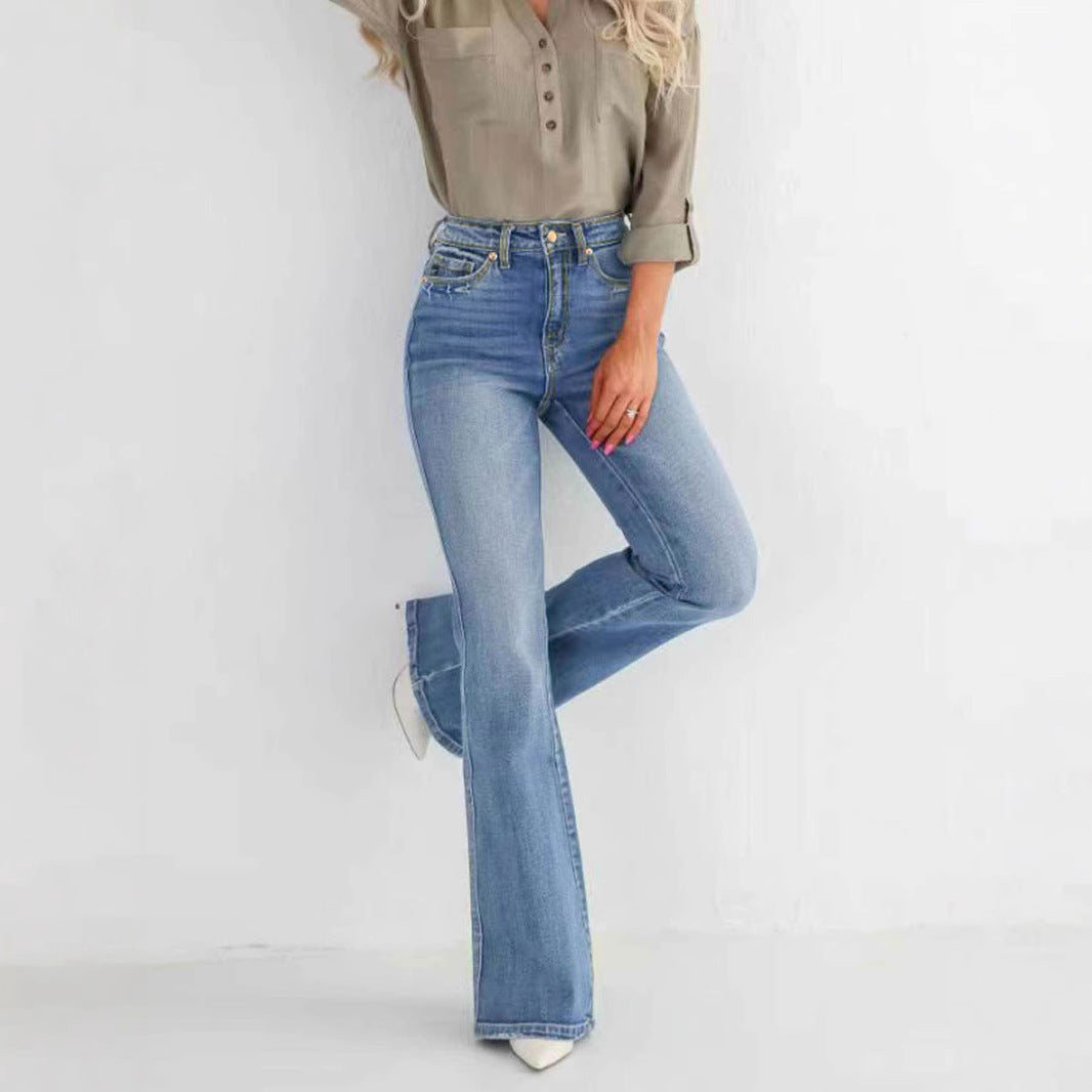 Modische, schmale, hoch taillierte Bootcut-Jeans mit Stretch