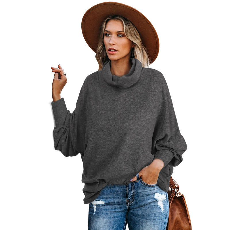 All-match High-neck Solid Color Long-sleeved Top Loose Sweater Women